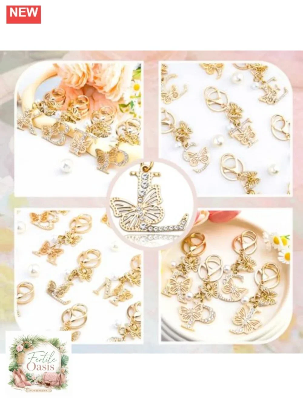 Initial Keychain Bag Charm Women Purse Charms Butterfly Pendant Stainless Steel